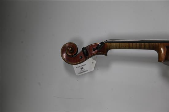 A fine French violin by Jacques-Pierre Thibout, Paris 1838, length of back 14in., crocodile skin case